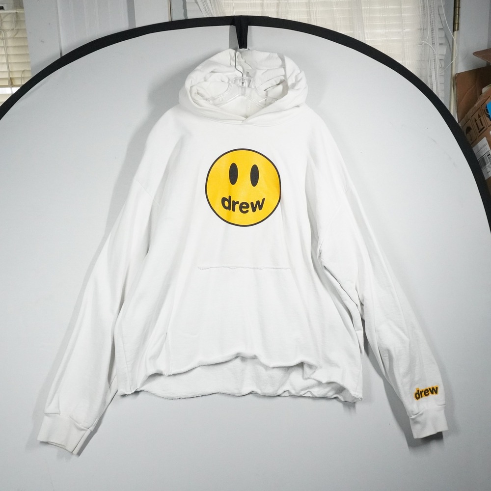 Drew House Mascot Hoodie White XL Oversized Smiley Face Raw Hem Streetwear